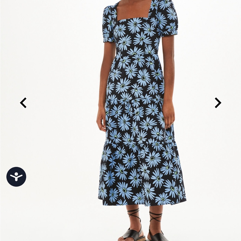 Blue Daisy Print Poplin Dress
